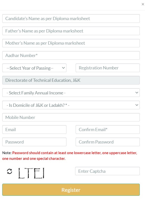 AICTE JK PMSSS Registration Diploma